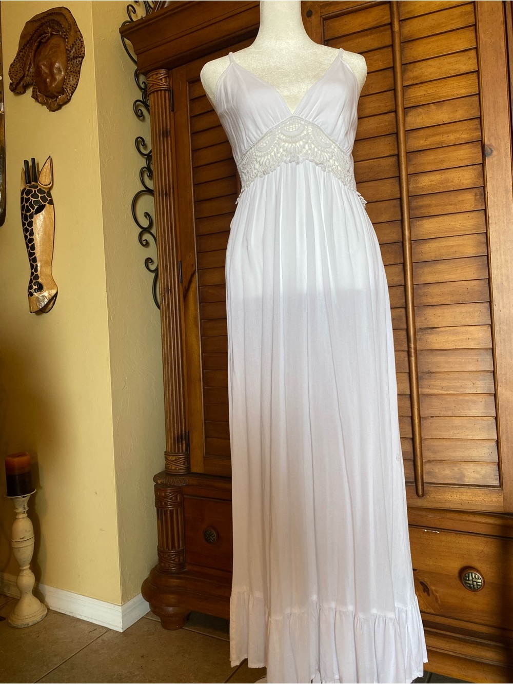 Raviya White Lace-Trim Maxi Dress